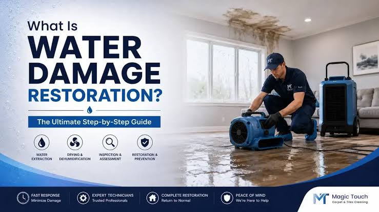 Water damage restoration professional removing water from a flooded home