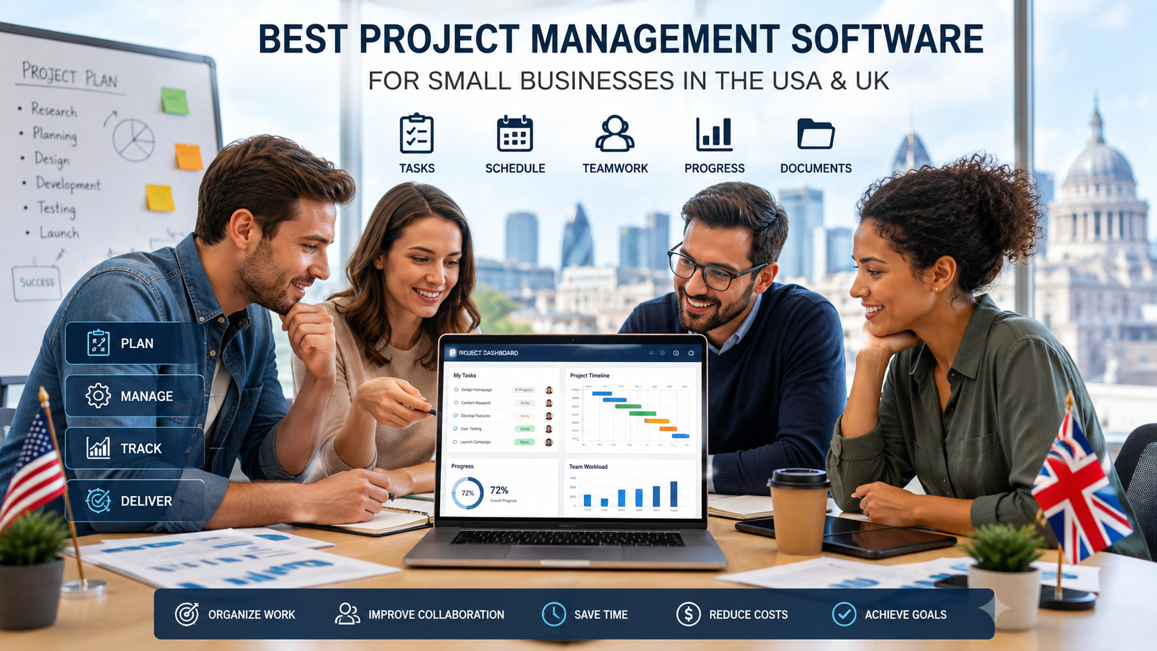 Small business team using project management software to organise tasks, track deadlines, and collaborate on projects.